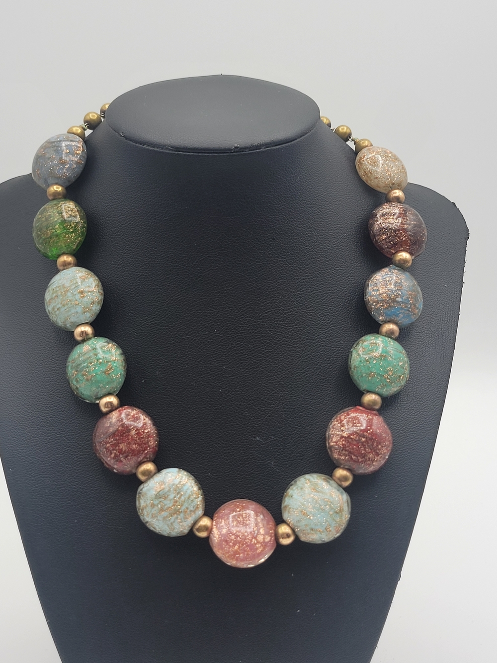 Vintage Large Glass Circle Beaded Heavy Choker Necklace